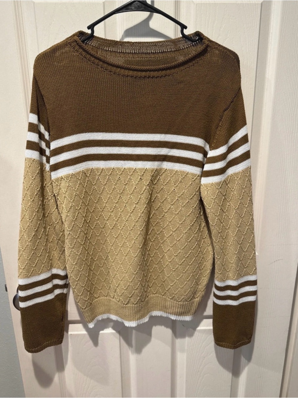 Amazon Women’s Striped Crewneck Sweater - Brown, Tan & White